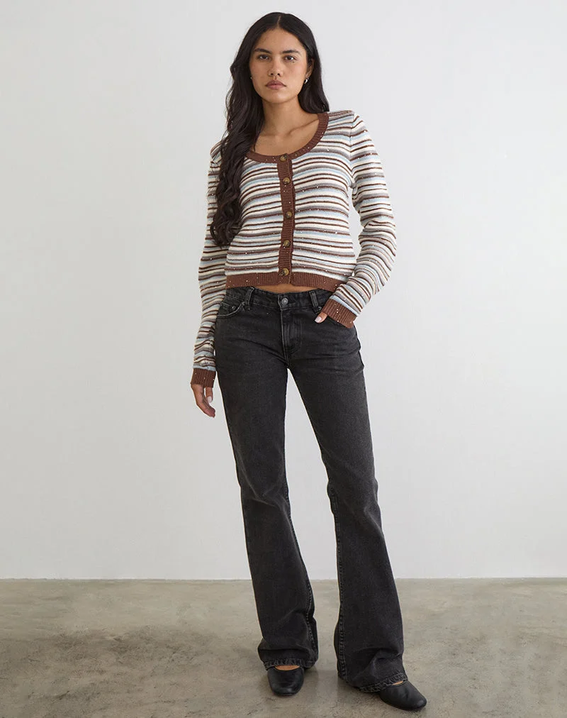 Haut à manches longues Aniha en tricot rayé bleu et marron