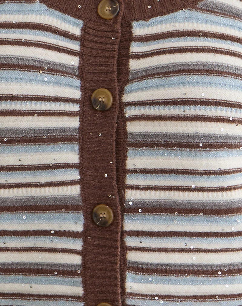 Haut à manches longues Aniha en tricot rayé bleu et marron