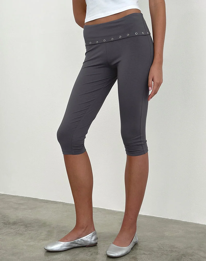 Pantalon capri Enmu en jersey gris anthracite avec œillets