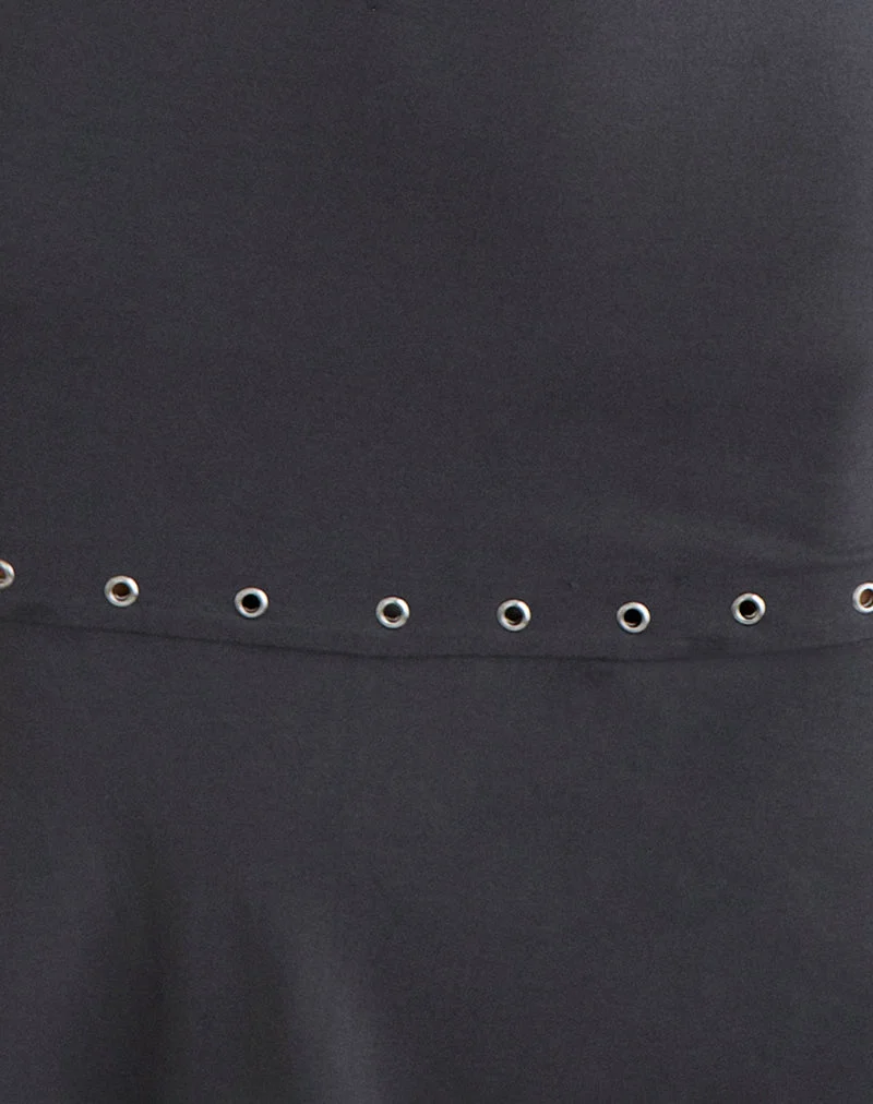 Mini-robe dos nu Nakime à œillets en jersey gris anthracite
