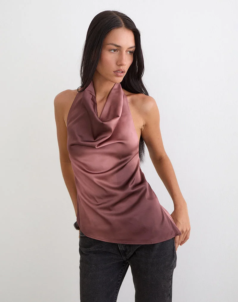 Haut à ourlet asymétrique Palawa, couleur marron aquarelle