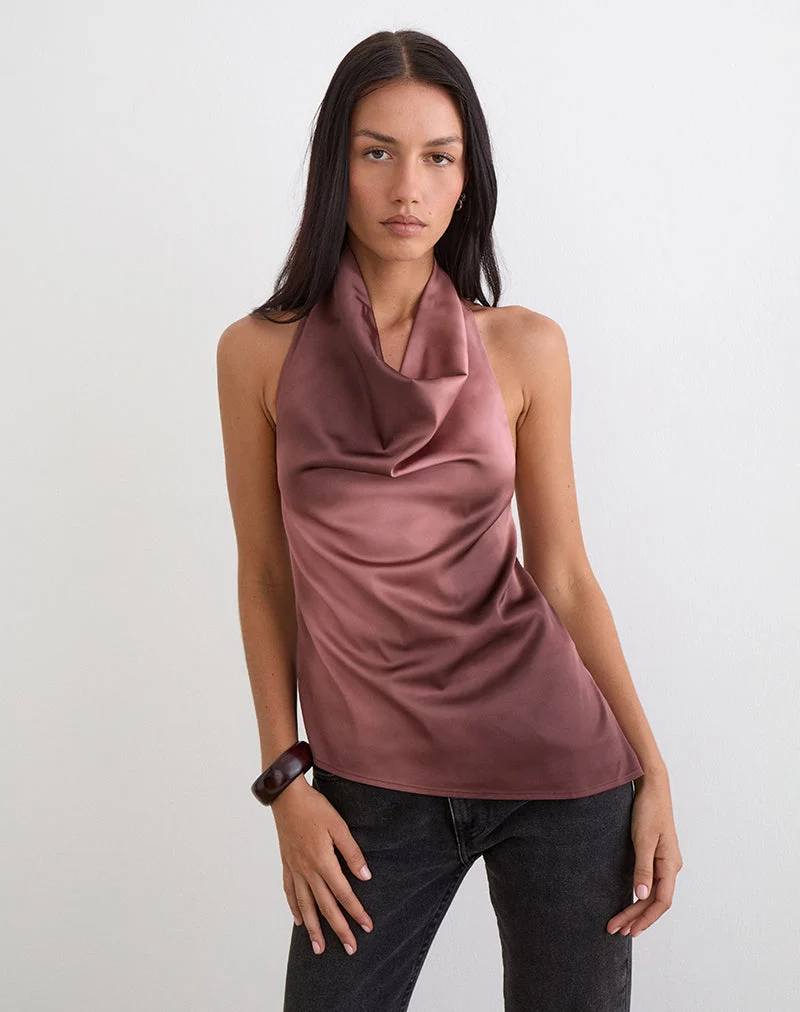 Haut à ourlet asymétrique Palawa, couleur marron aquarelle