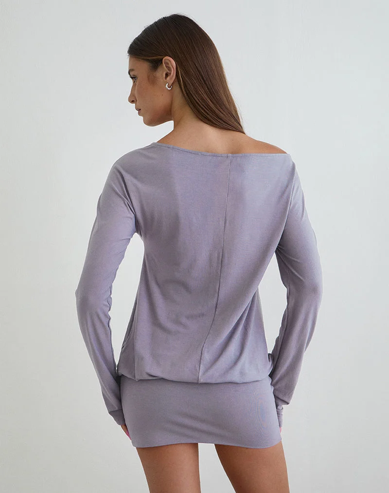 Mini-robe à manches longues Raluca, couleur gris lavande