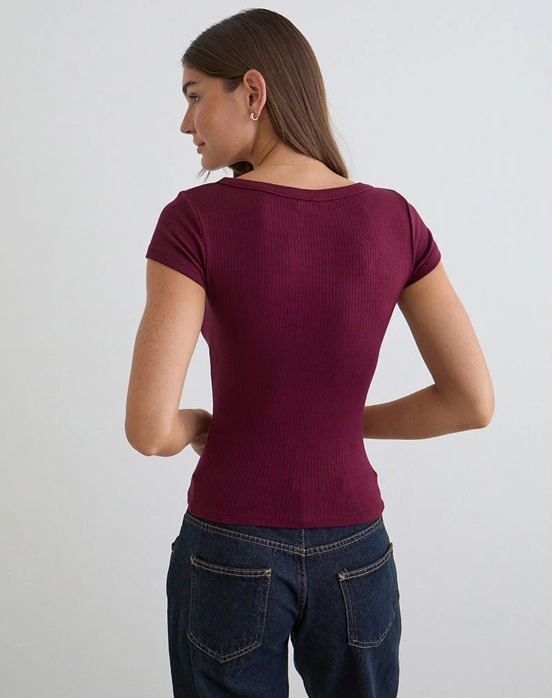T-shirt Sumala en maille épaisse couleur vin