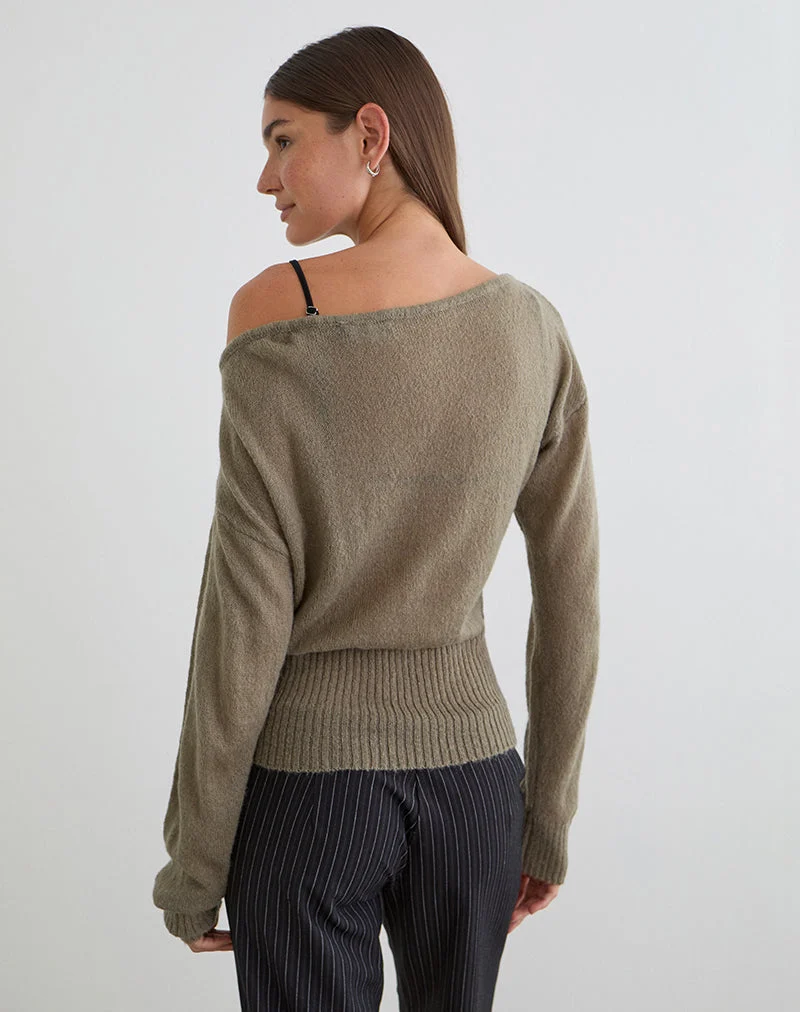 Pull asymétrique Suena en maille kaki
