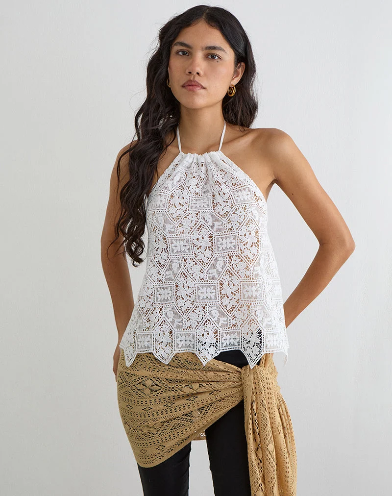 Haut Irina à dos nu en crochet tissé couleur ivoire
