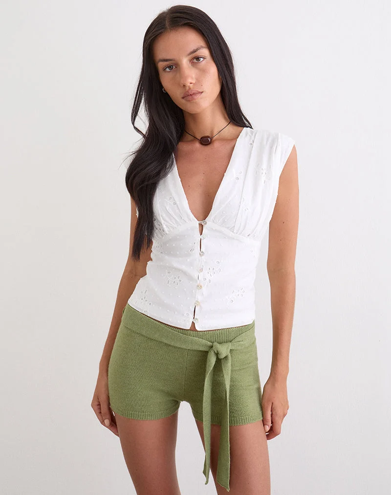 Shorty Jarona avec ceinture à nouer, en maille olive