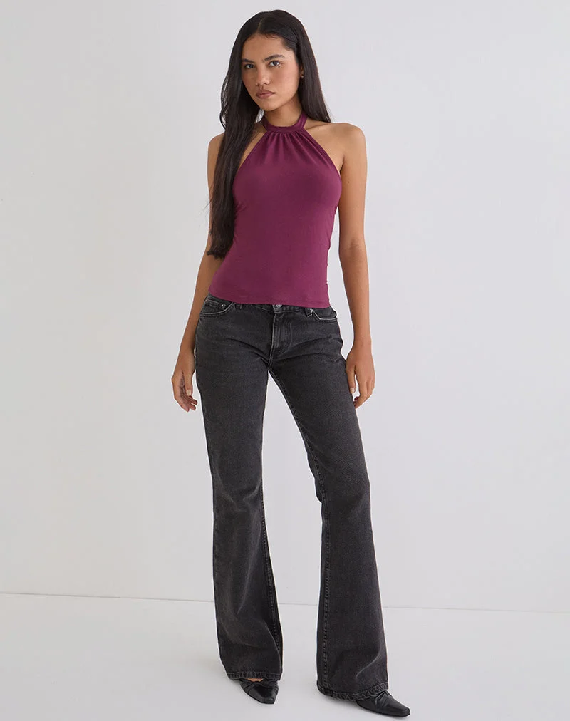 Haut dos nu Raceline en jersey de rayonne violet foncé