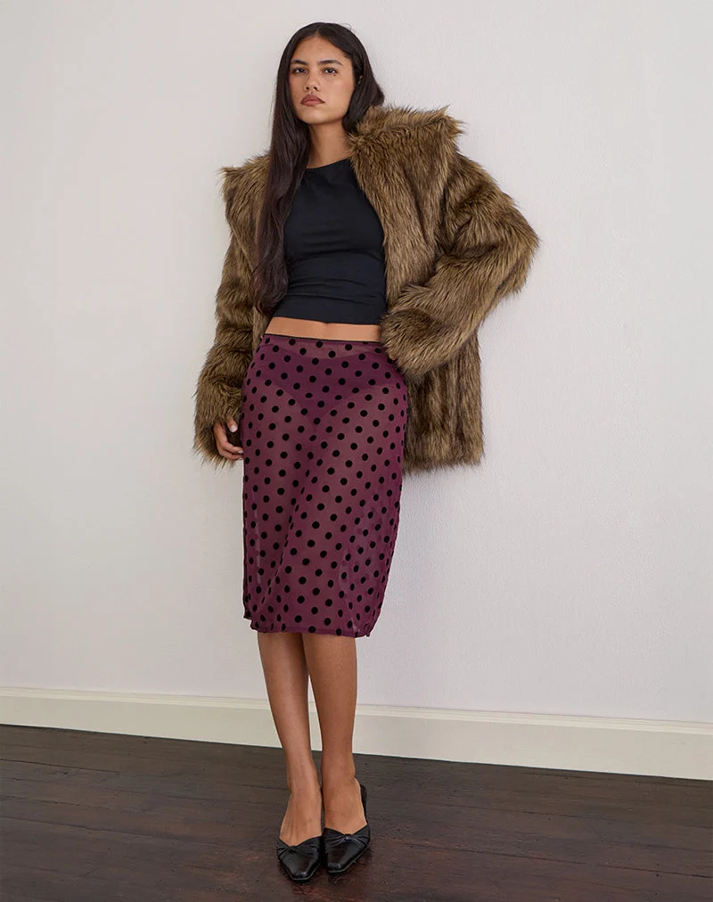 Jupe midi sans doublure Evani à pois vintage marron