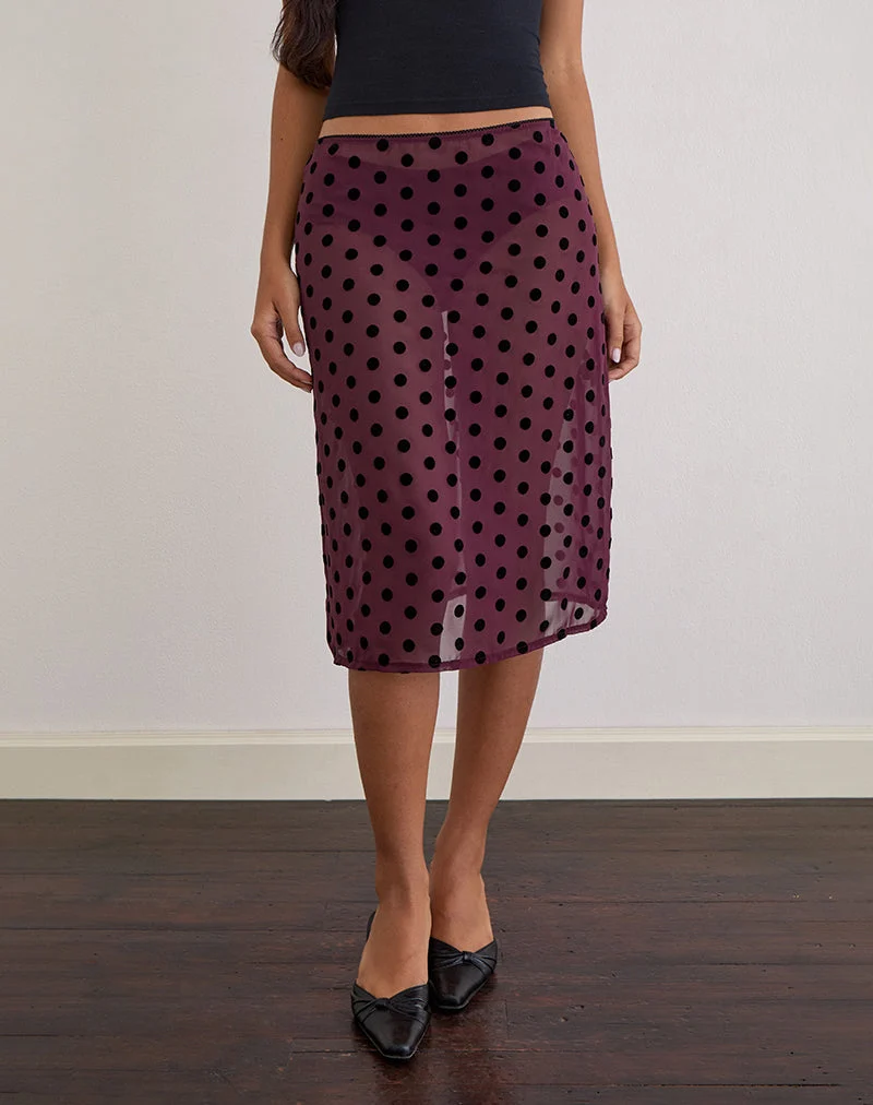 Jupe midi sans doublure Evani à pois vintage marron