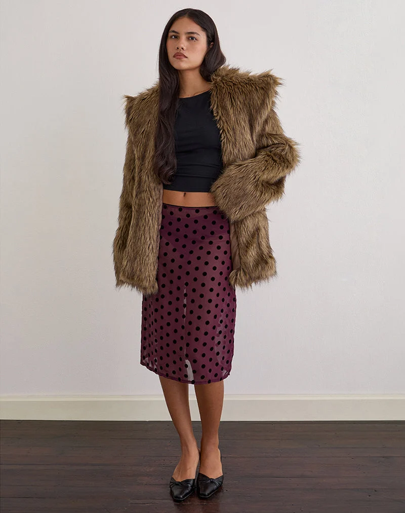 Jupe midi sans doublure Evani à pois vintage marron