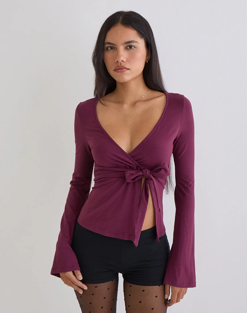 Haut cache-cœur Lamae violet foncé