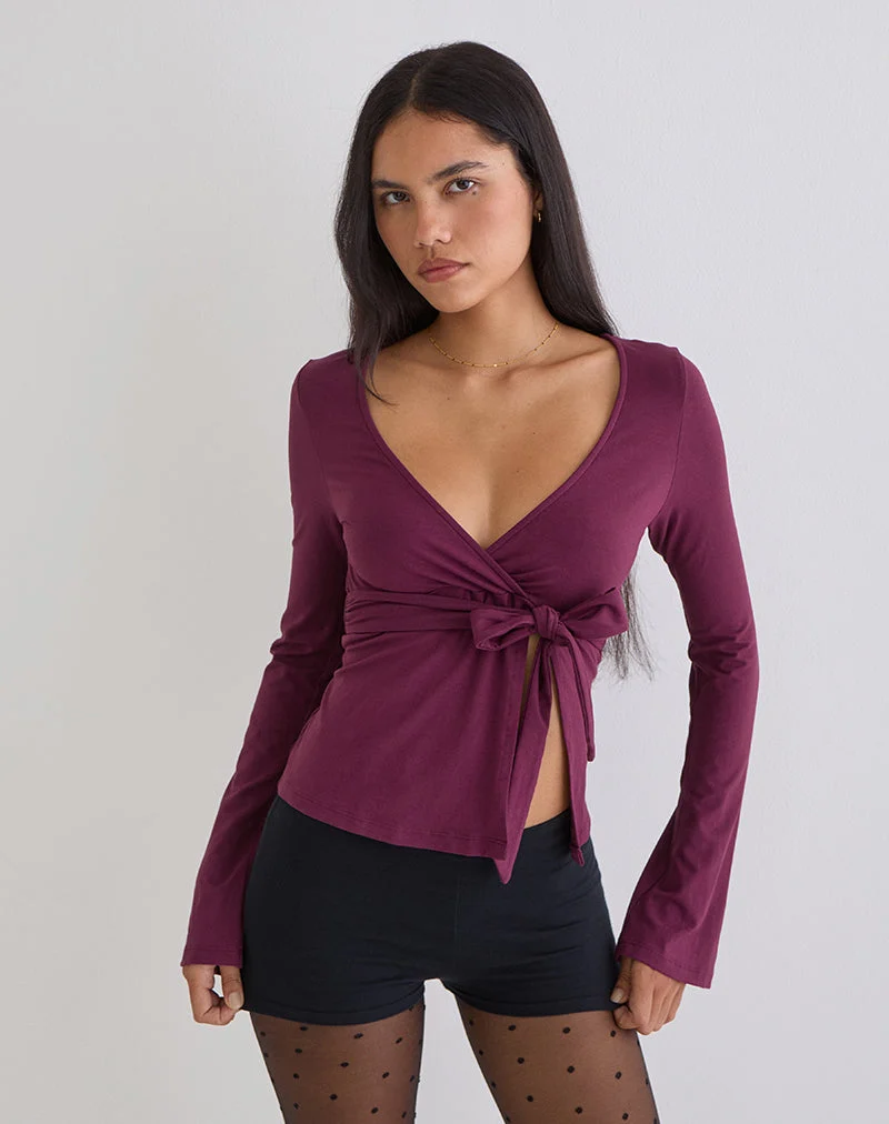 Haut cache-cœur Lamae violet foncé