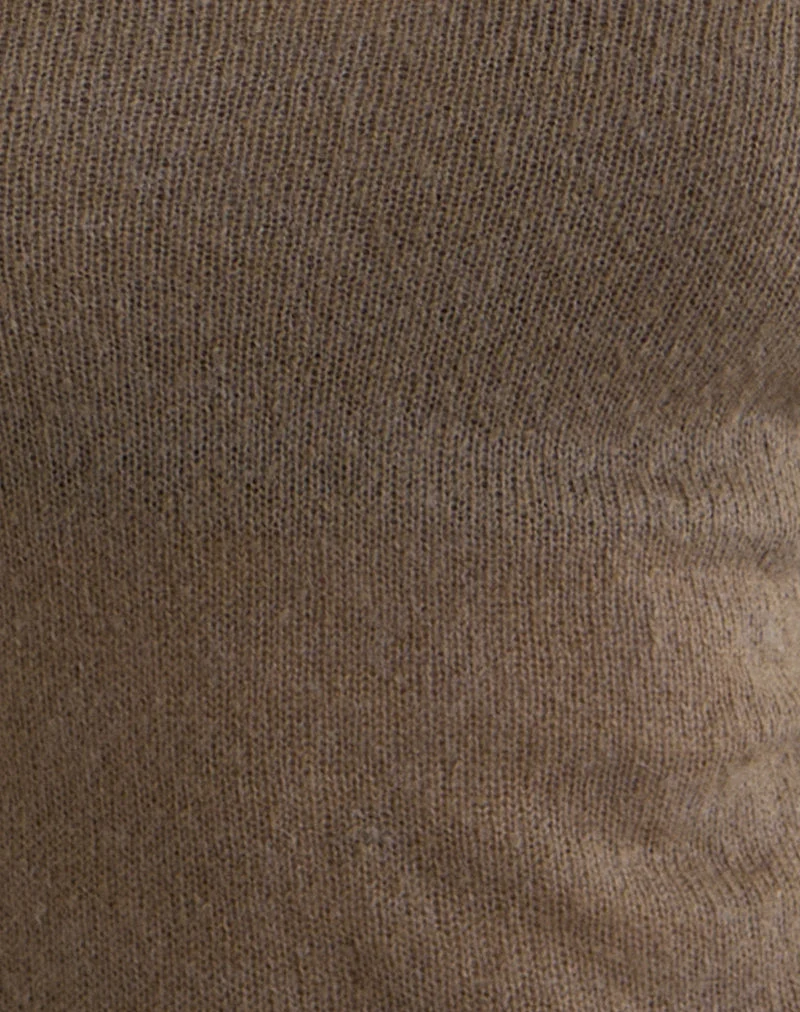 Haut à manches longues Misora en maille transparente couleur taupe