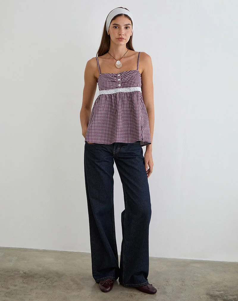 Haut Cami Flika en mini-vichy couleur vin