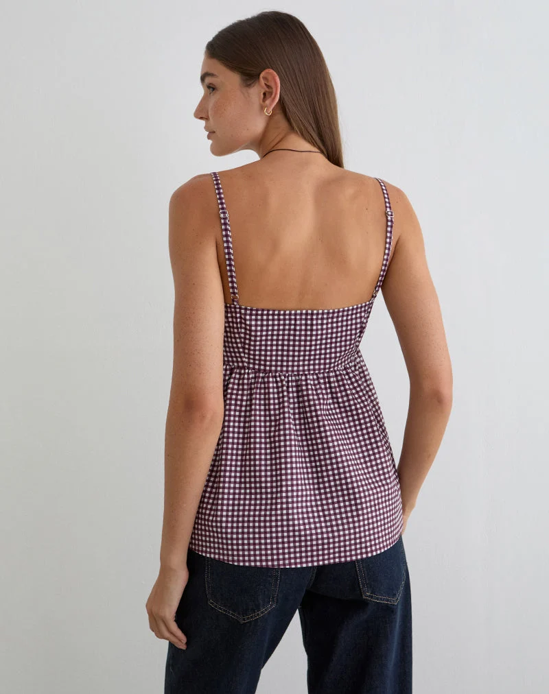 Haut Cami Flika en mini-vichy couleur vin