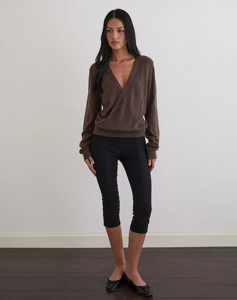 Saroya Plunge Wrap Top in Knit Dark Chocolate (Top enveloppant plongeant en tricot)