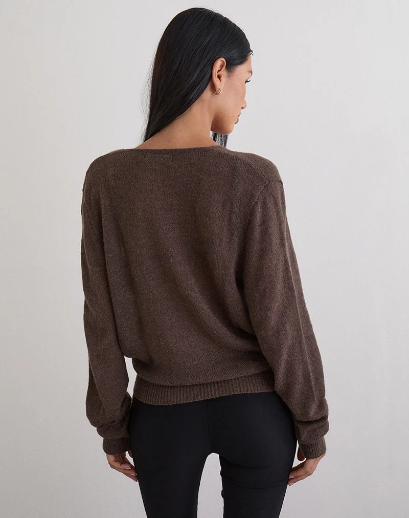 Saroya Plunge Wrap Top in Knit Dark Chocolate (Top enveloppant plongeant en tricot)
