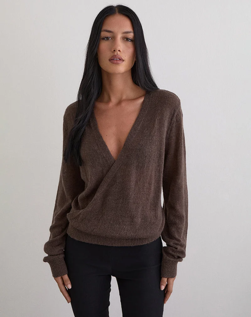 Saroya Plunge Wrap Top in Knit Dark Chocolate (Top enveloppant plongeant en tricot)