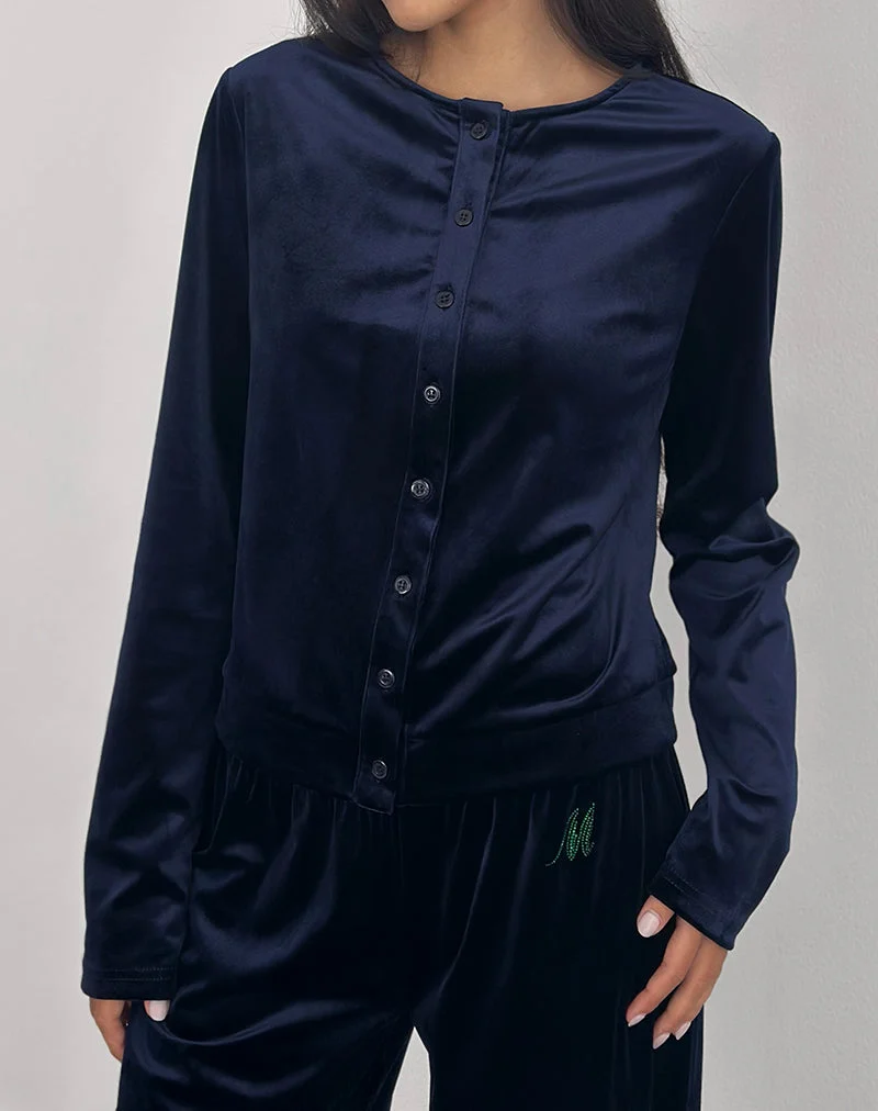 Cardigan boutonné Kellen en velours marine
