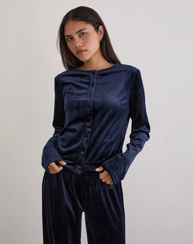 Cardigan boutonné Kellen en velours marine