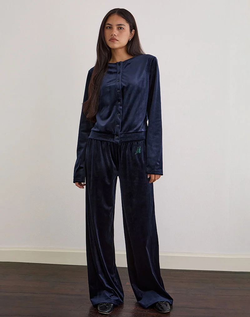 Pantalon de jogging Glen en velours marine avec embellissement "M