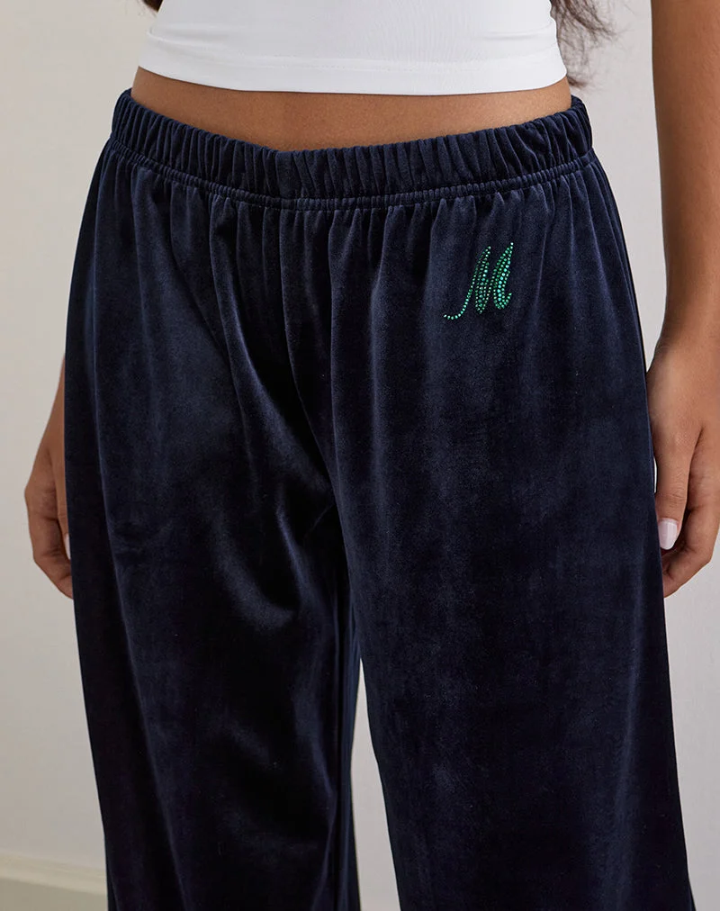 Pantalon de jogging Glen en velours marine avec embellissement "M