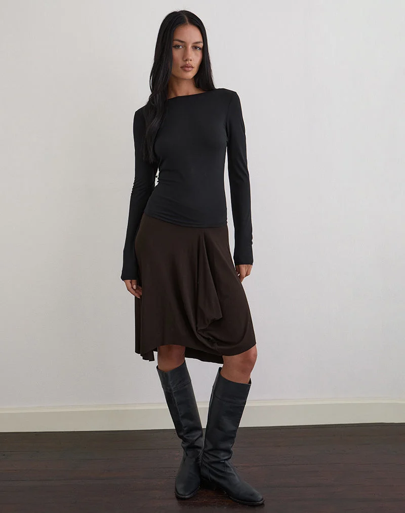 Diya Long Sleeve Twist Back Top in Cupro Black (Top à manches longues et dos torsadé en cupro)