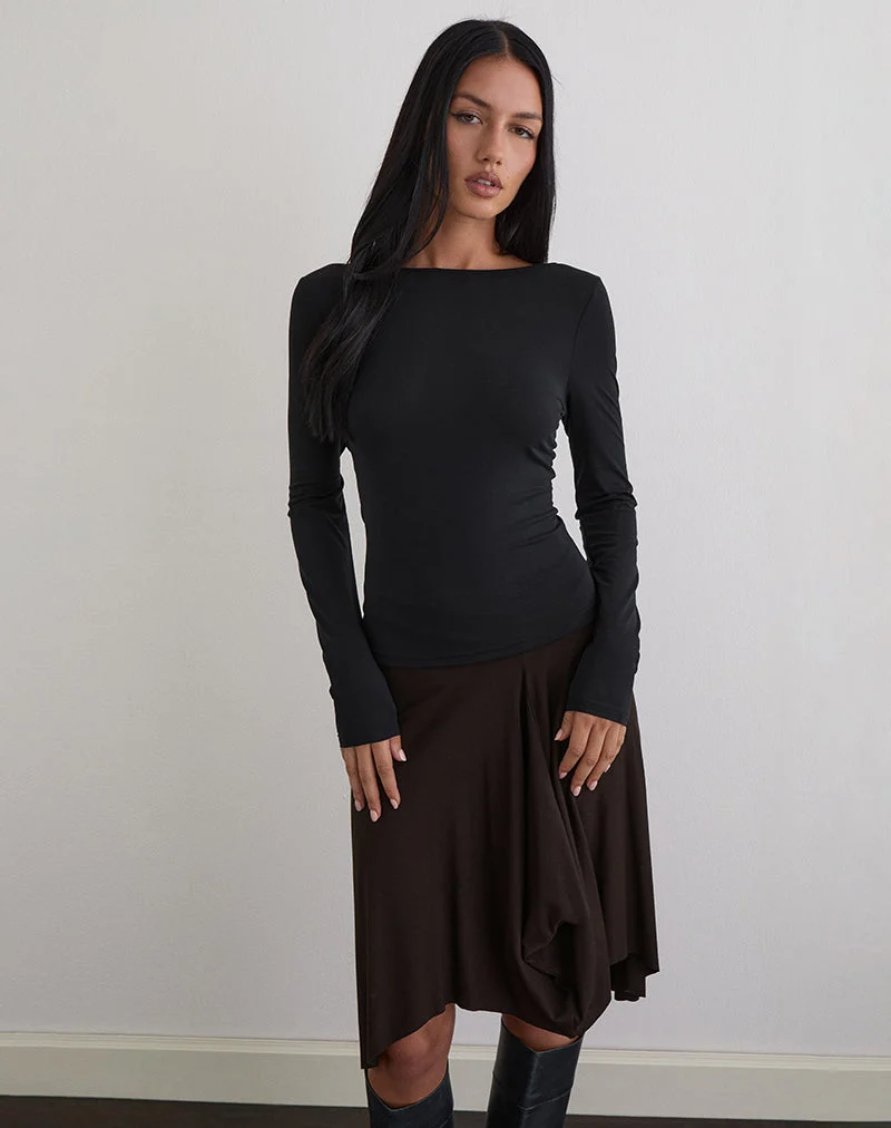 Diya Long Sleeve Twist Back Top in Cupro Black (Top à manches longues et dos torsadé en cupro)