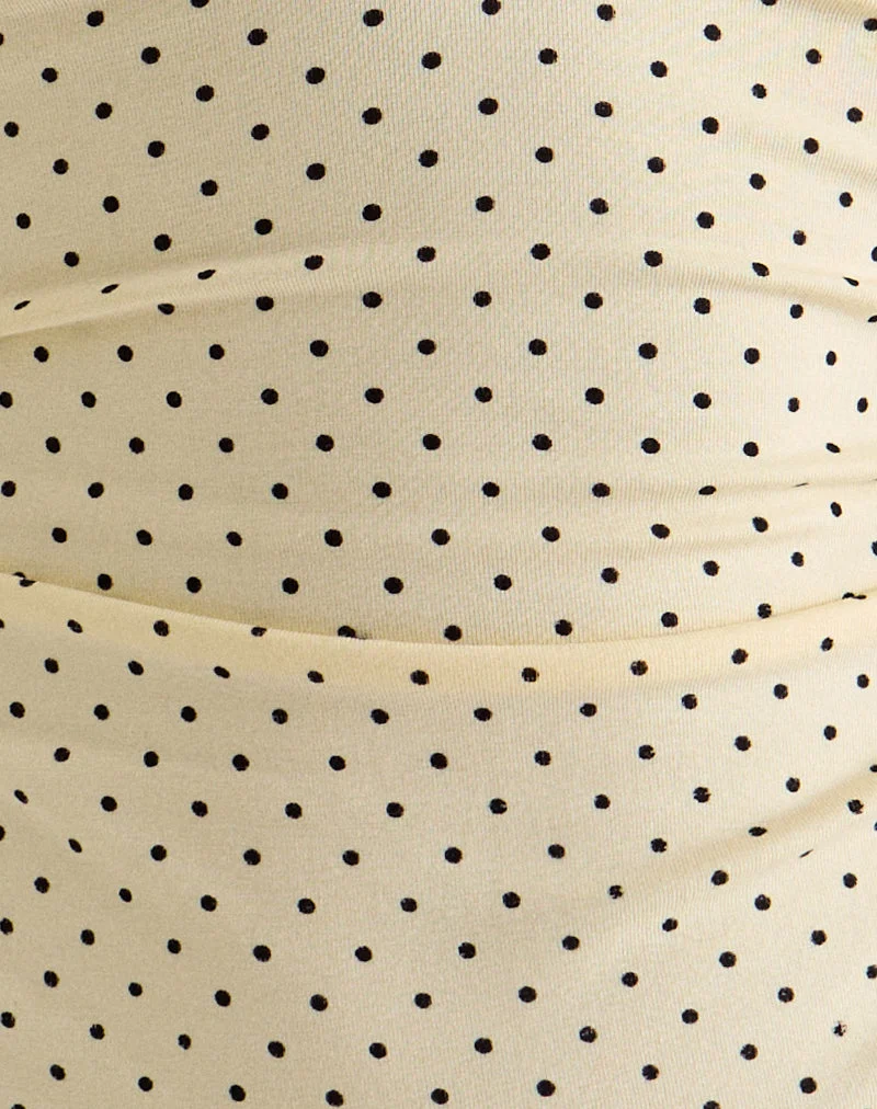 Lycia Plunge Top in Cream with Black Micro Polka Print
