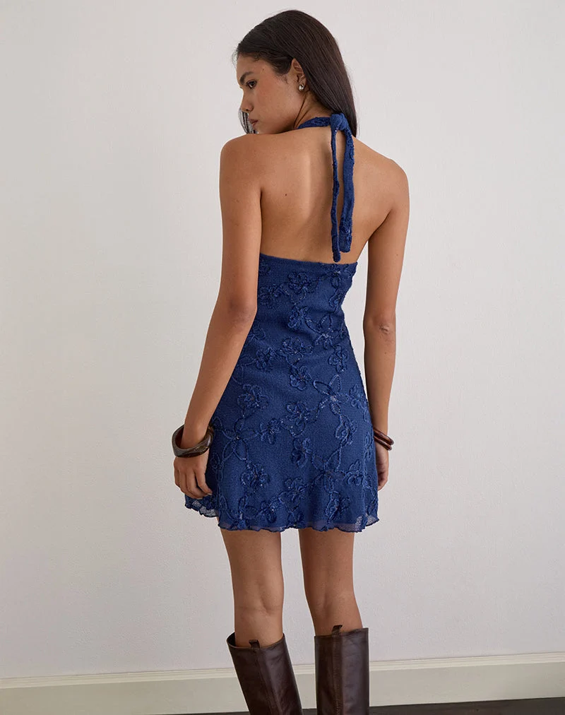 Mini-robe Codami à dos nu en maille à paillettes bleu marine