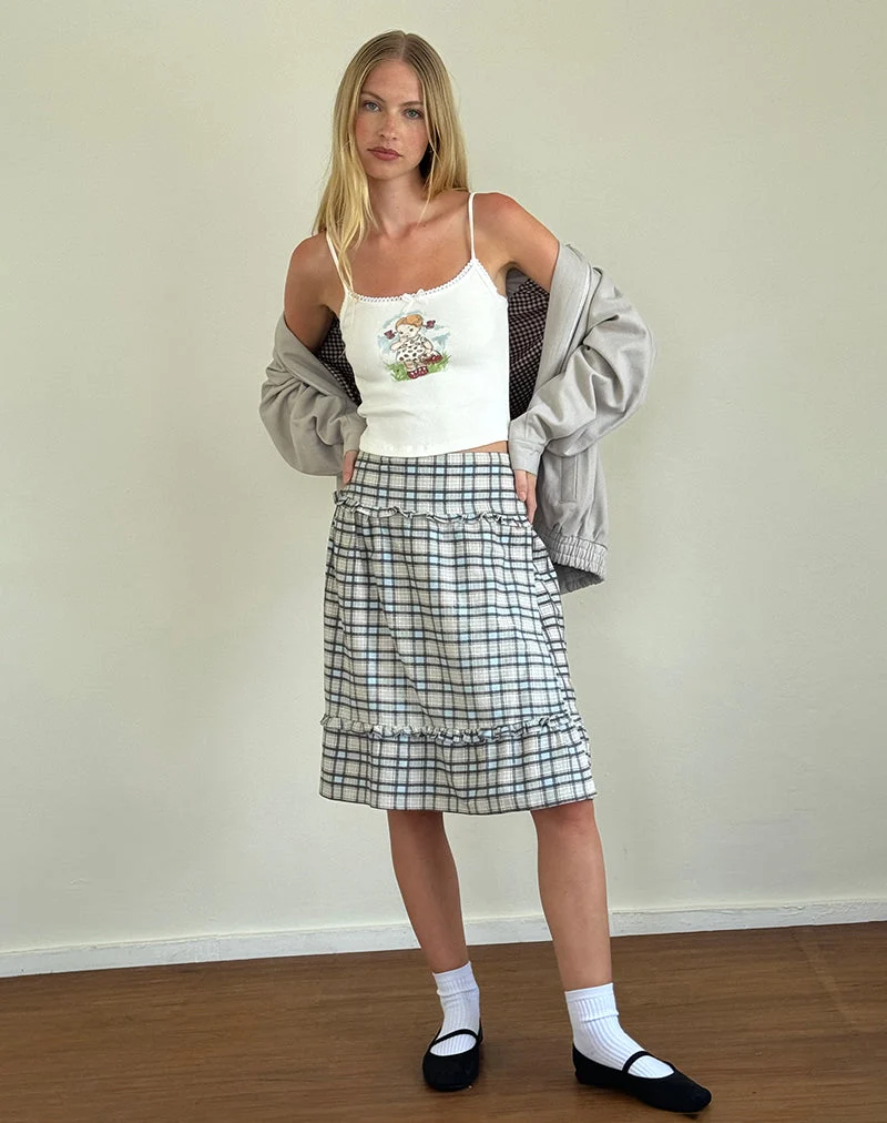 Jupe midi Kasya, tissu écossais bleu pastel