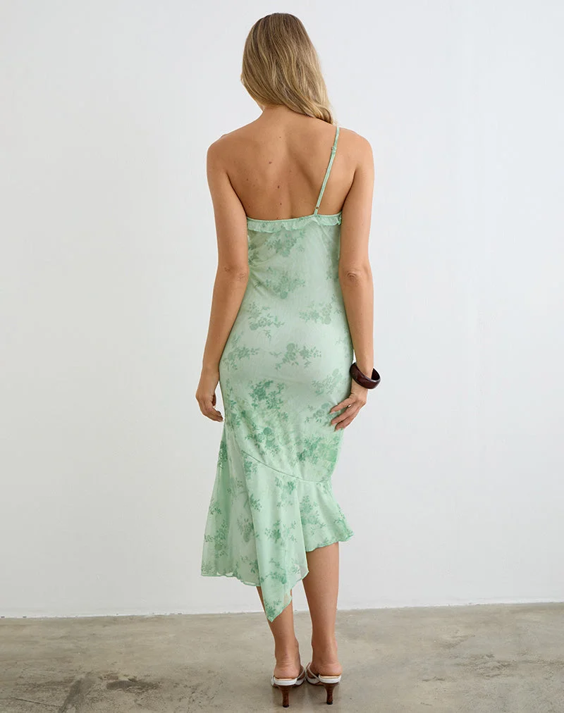 Robe midi asymétrique à une épaule Mumun, couleur turquoise