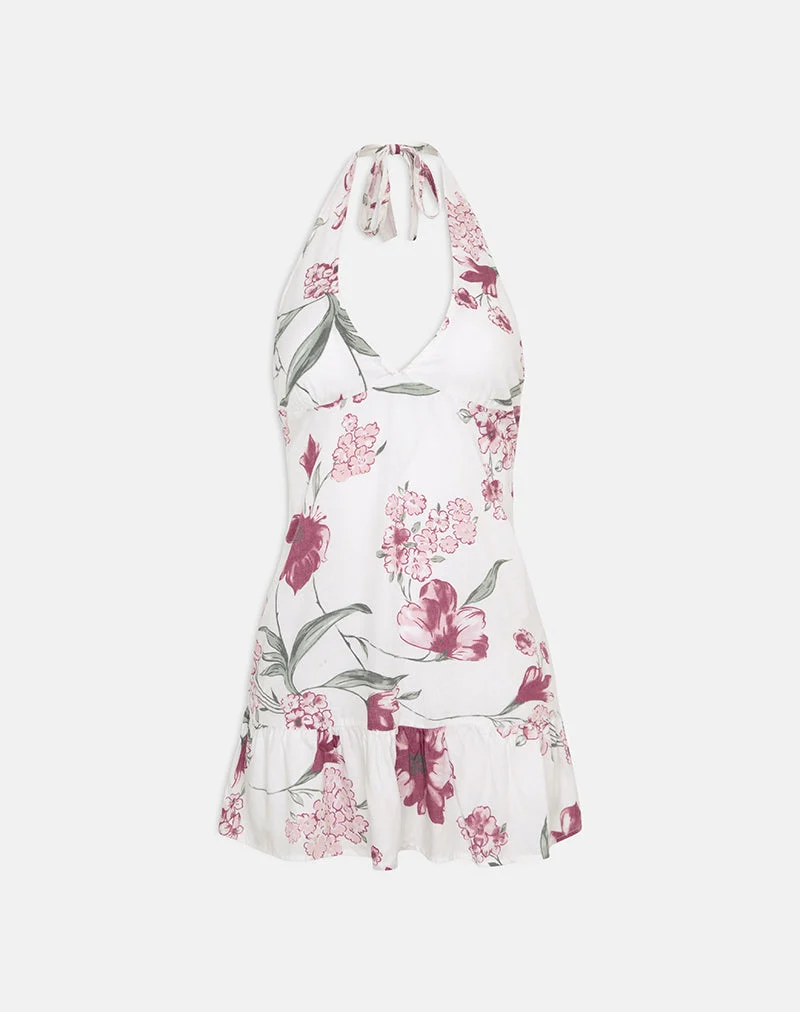 Mini-robe Deliana, motif floral « Femme », blanche