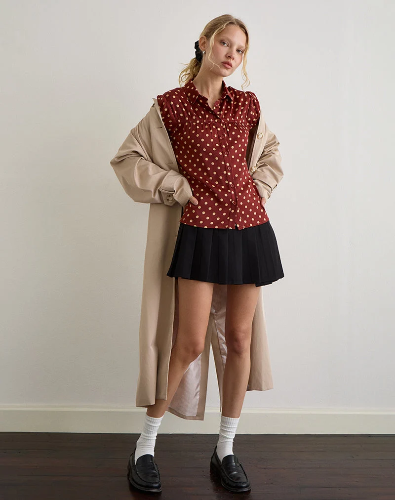 Ulsan - Chemise cintrée en rouge brûlé avec imprimé à pois