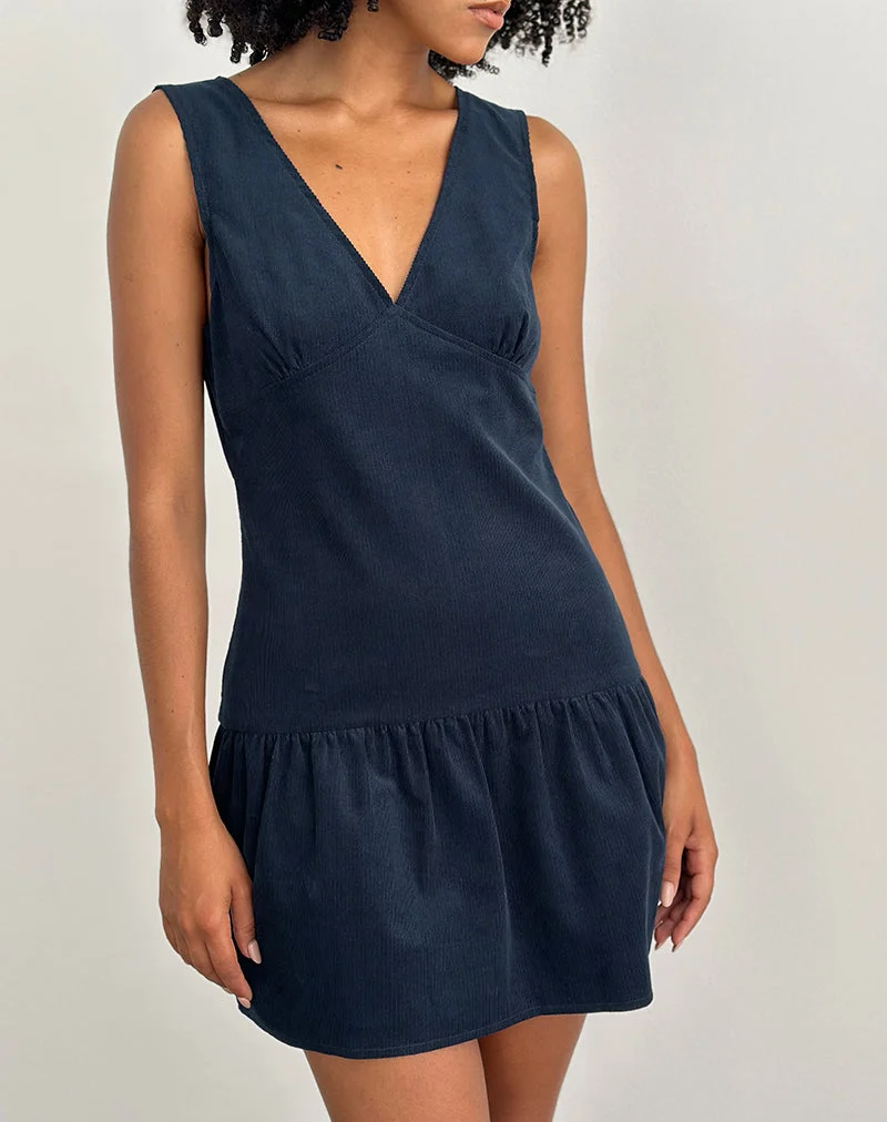 Sarabi Plunge Mini Dress in Cord Navy