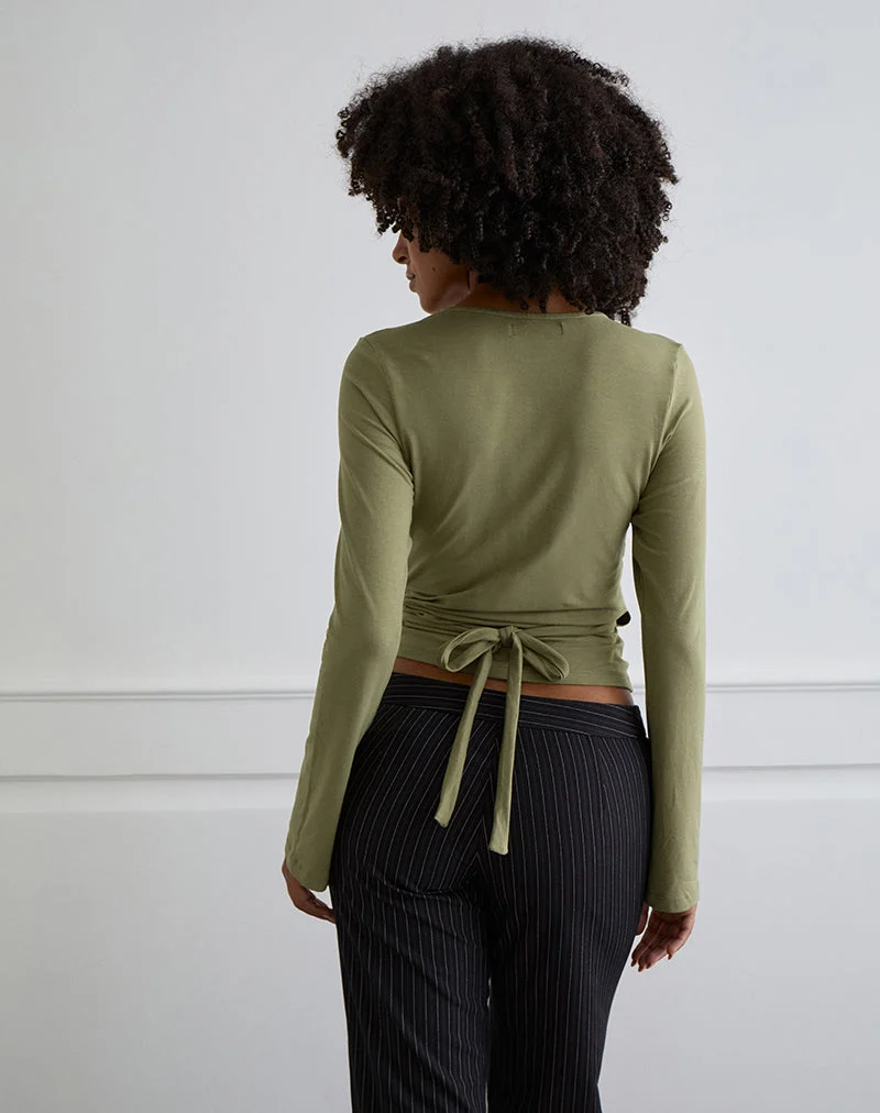 Kien Long Sleeve Wrap Top in Olive