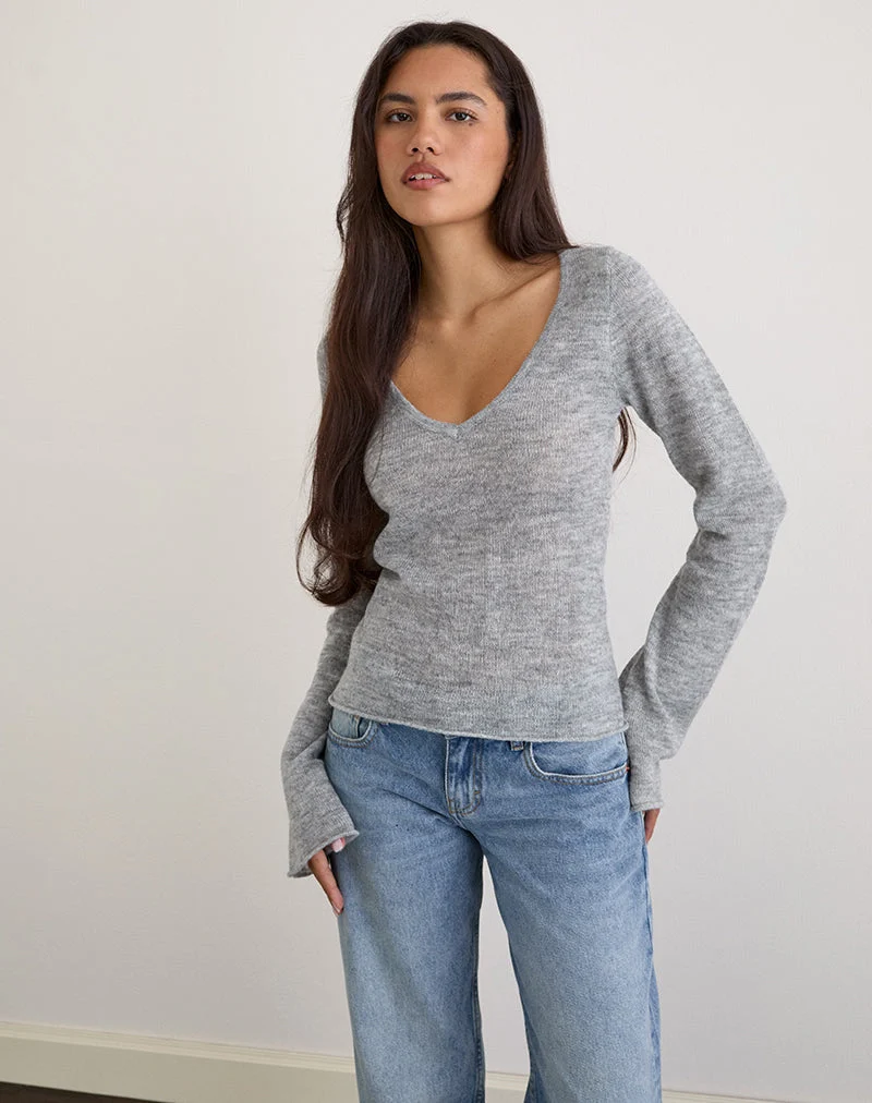 Ashla Long Sleeve Top in Sheer Knit Grey (Top à manches longues en maille transparente)