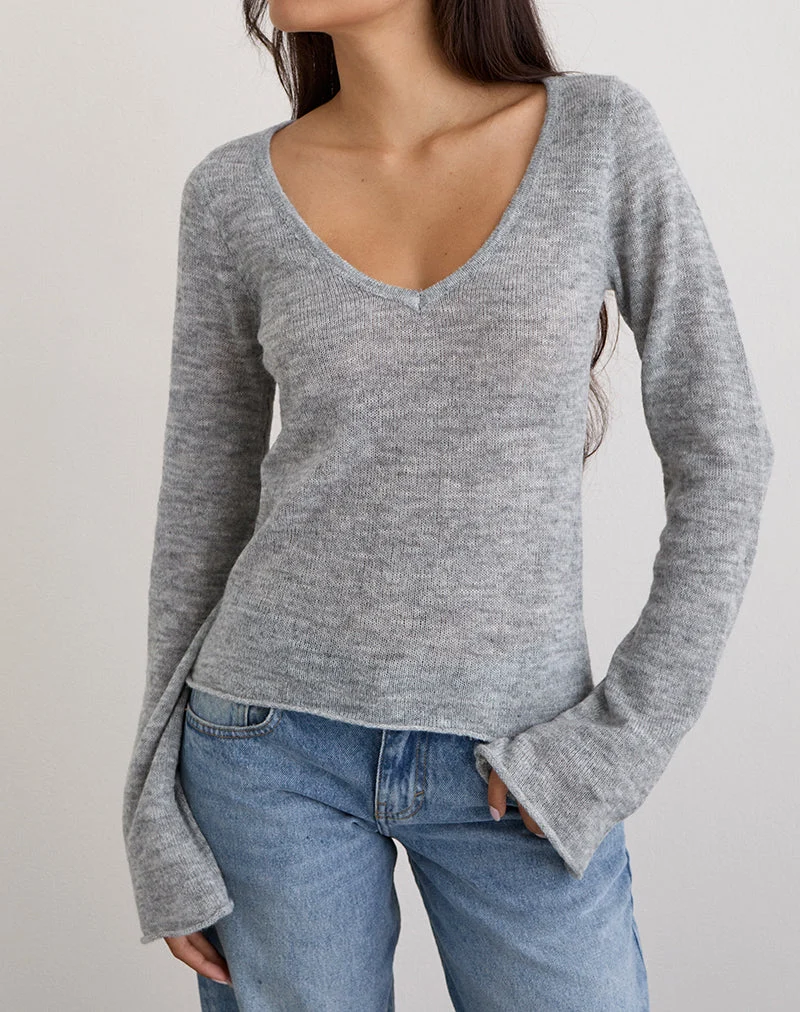 Ashla Long Sleeve Top in Sheer Knit Grey (Top à manches longues en maille transparente)
