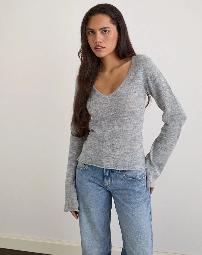 Ashla Long Sleeve Top in Sheer Knit Grey (Top à manches longues en maille transparente)