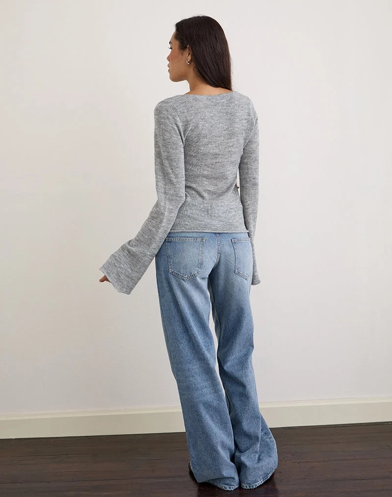 Ashla Long Sleeve Top in Sheer Knit Grey (Top à manches longues en maille transparente)