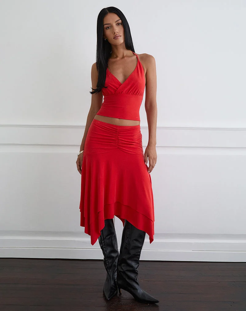 Jupe midi froncée Samaria en cupro rouge