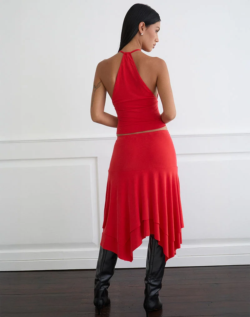 Jupe midi froncée Samaria en cupro rouge