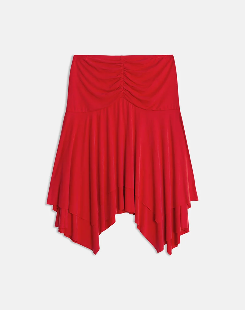Jupe midi froncée Samaria en cupro rouge