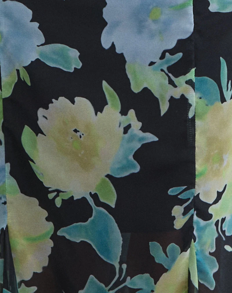 Robe midi Olydia en mousseline noire avec imprimé fleurs en cristal
