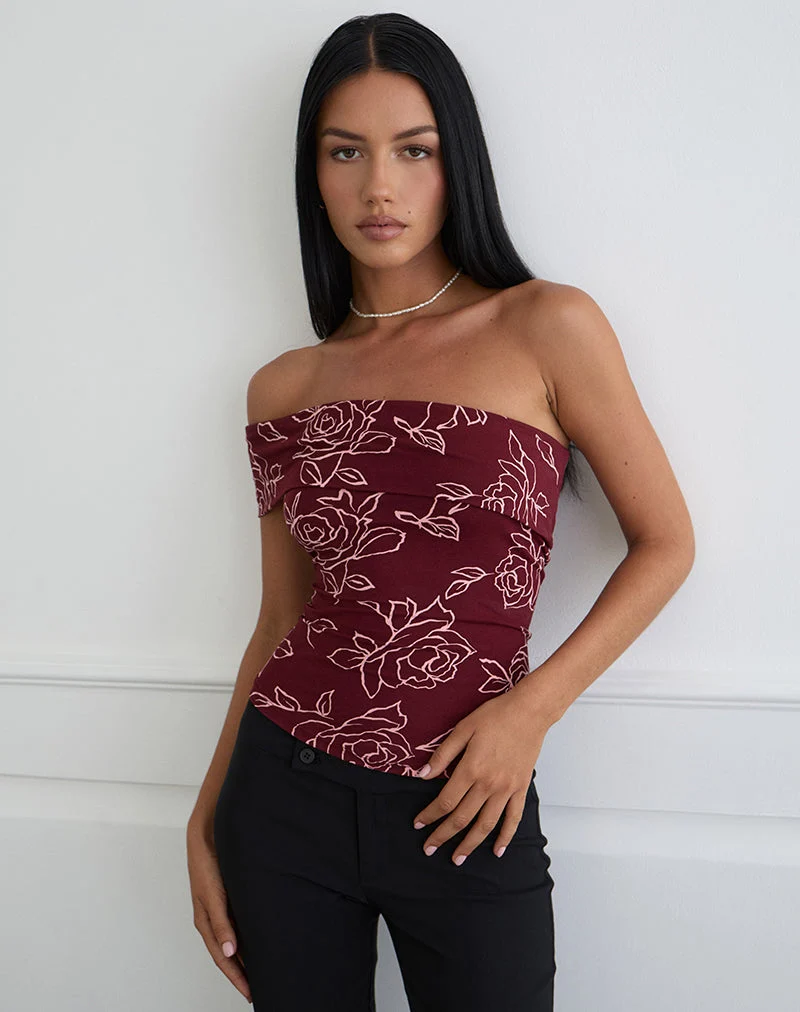 Haut asymétrique Marga, couleur rose marron foncé