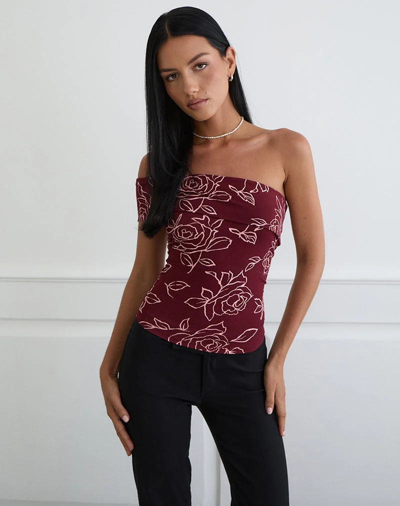 Haut asymétrique Marga, couleur rose marron foncé