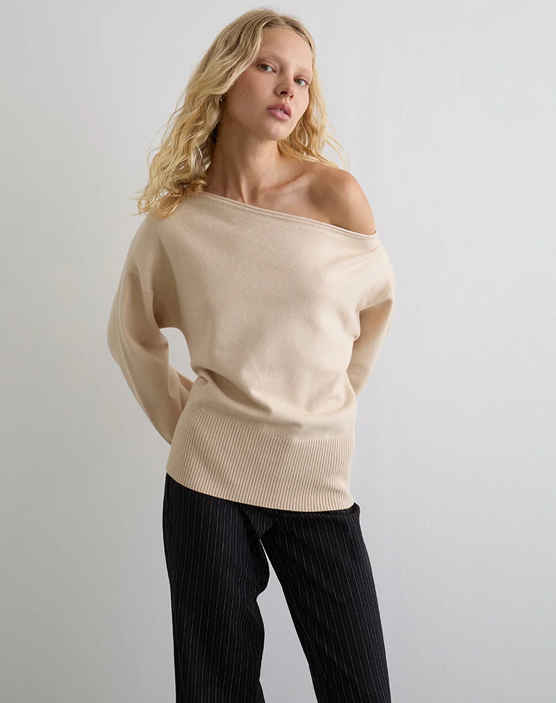 Pull asymétrique Jalira, crème