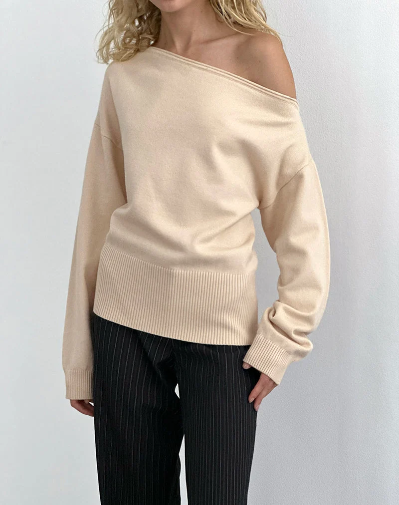 Pull asymétrique Jalira, crème