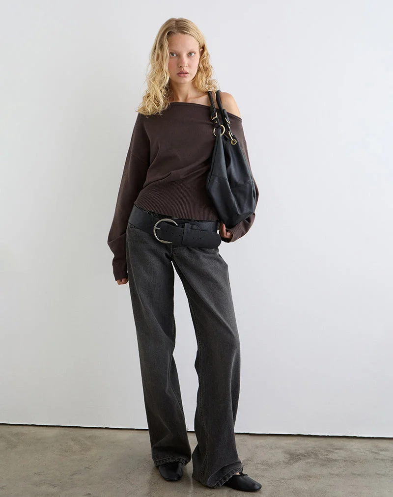 Pull asymétrique Jalira en brun